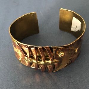 Vintage mixed metal fish bangle bracelet
